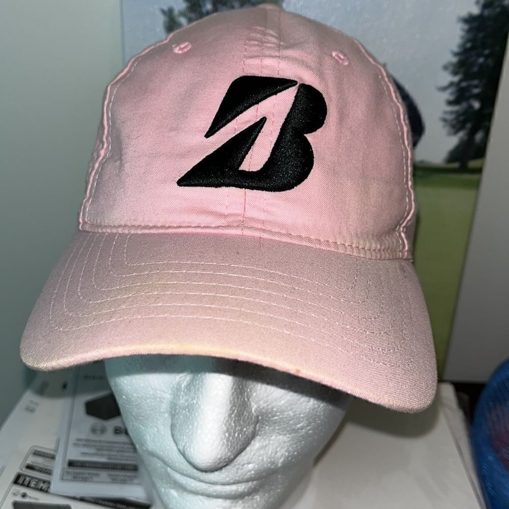 Worn PINK & Black Raised letter Mens Bridgestone golf hat cap B330